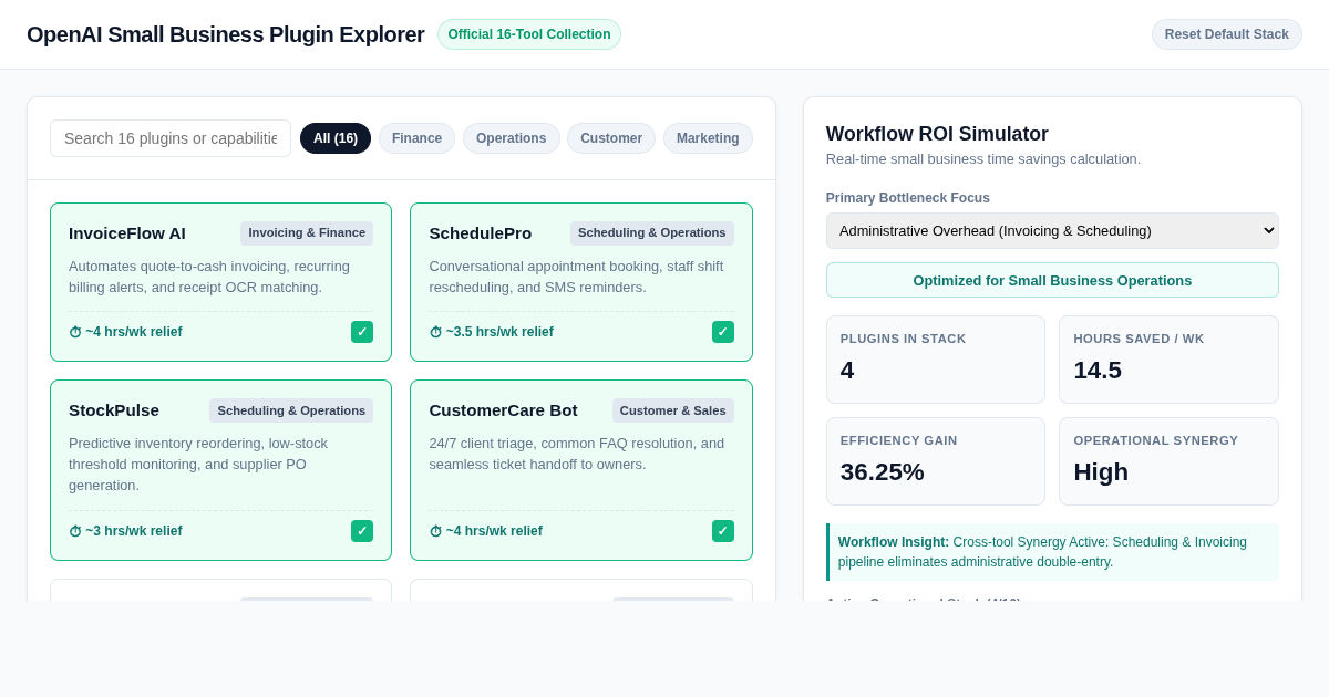 OpenAI Small Business Plugin Explorer preview