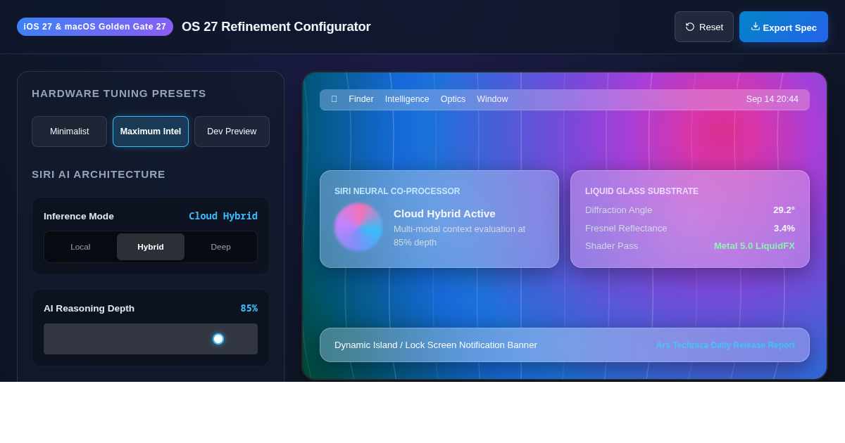 OS 27 Refinement Configurator | iOS 27 & macOS Golden Gate preview