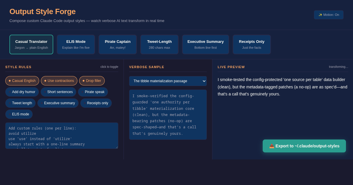 Output Style Forge — Compose Custom Claude Code Output Styles preview