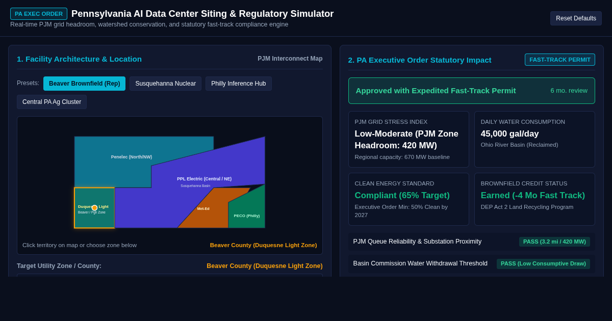 Pennsylvania AI Data Center Siting & Regulatory Simulator preview