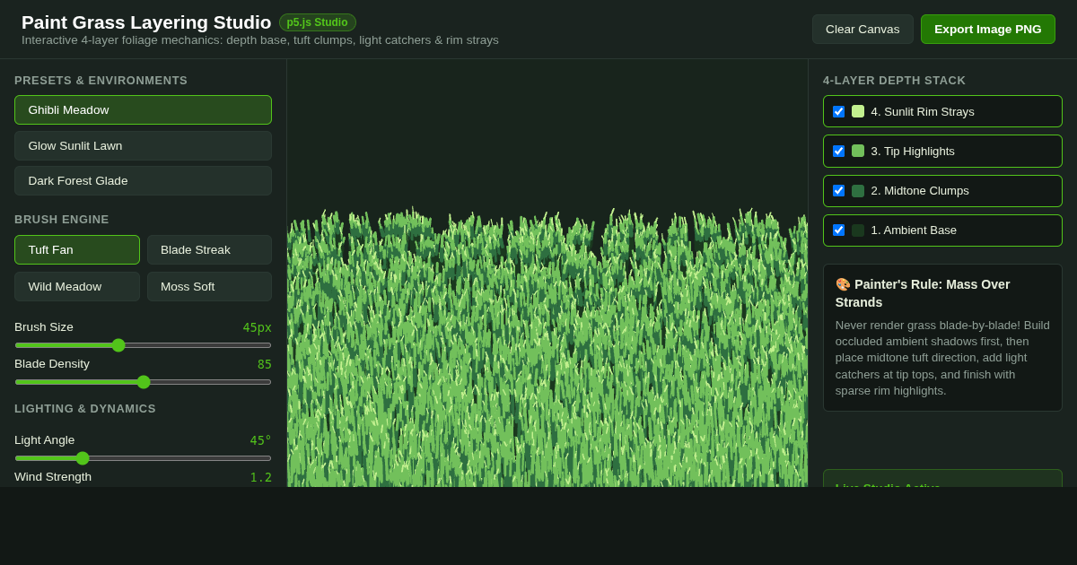 Paint Grass Layering Studio - Digital Art Tutorial & Interactive p5.js Canvas preview
