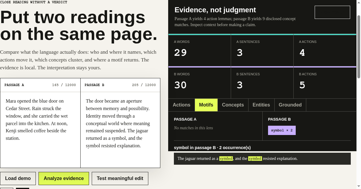Passage Evidence Workbench preview