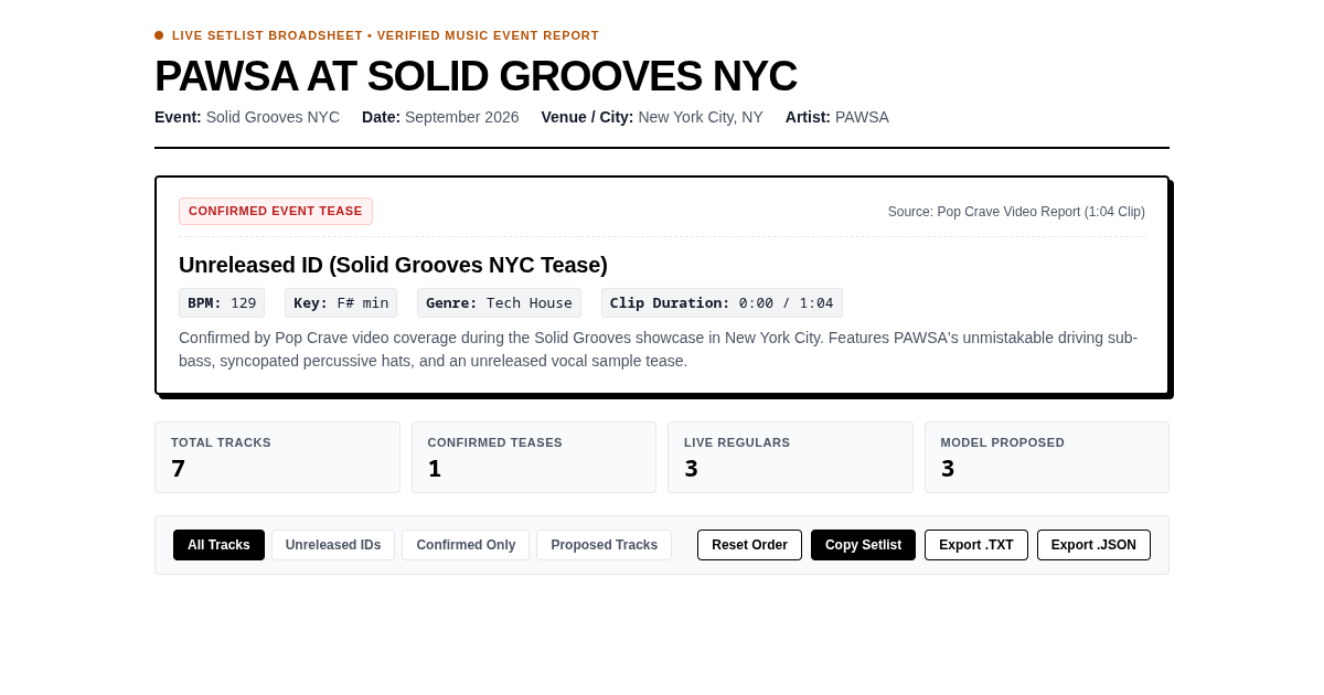 PAWSA at Solid Grooves NYC Setlist & ID Tracker preview