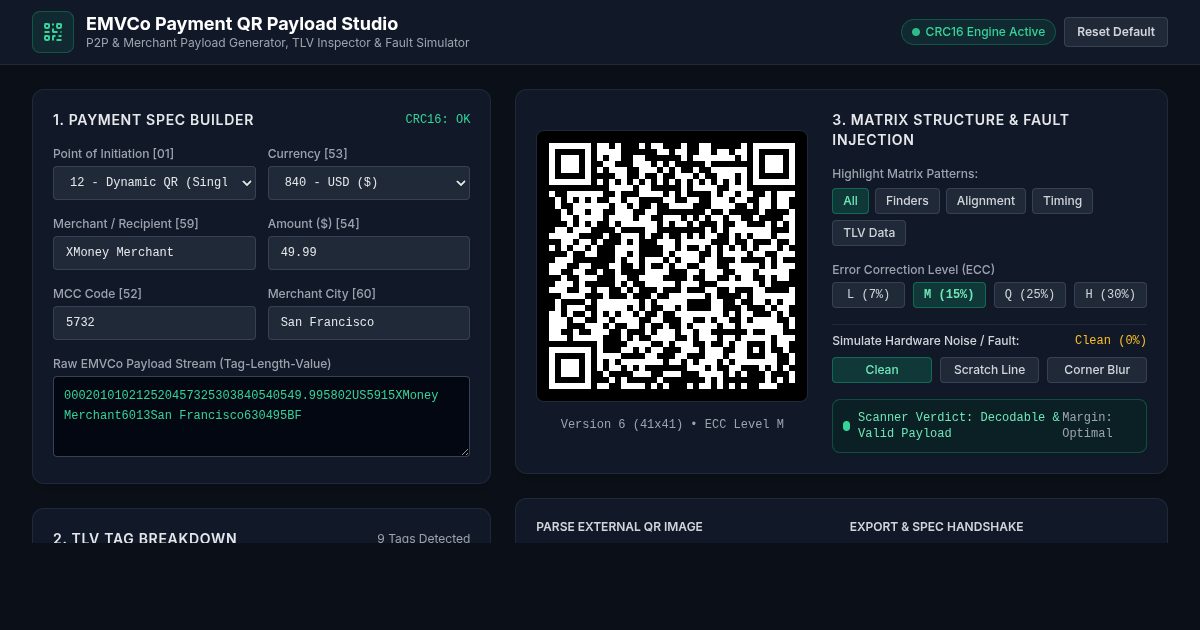 EMVCo Payment QR Payload Studio & Error Simulator preview