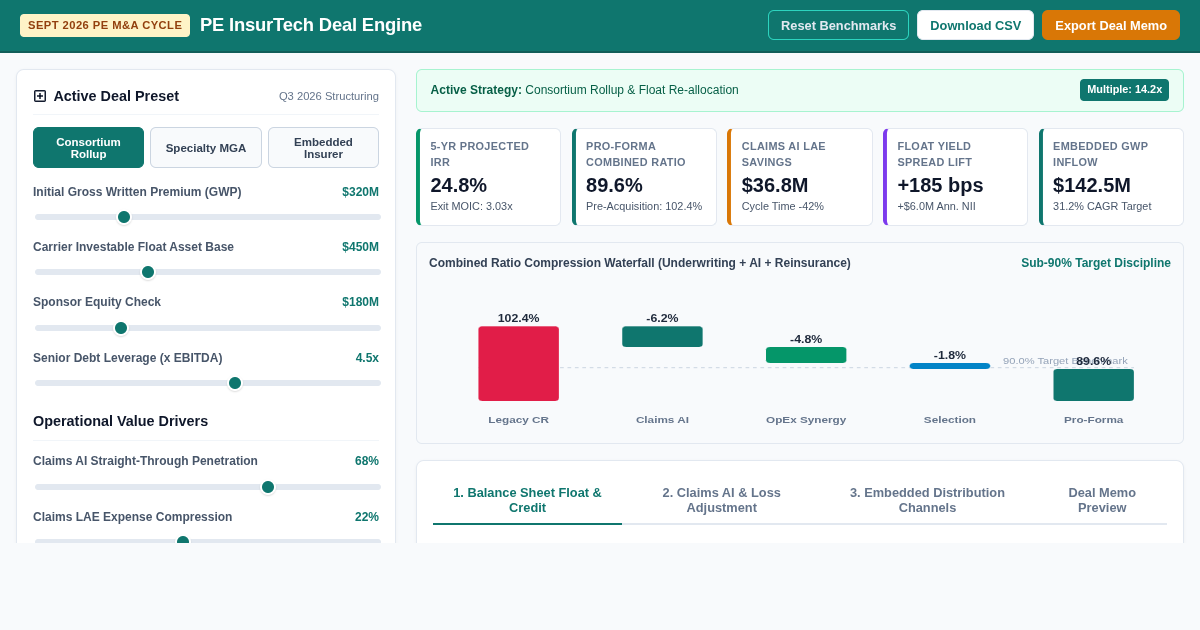 PE InsurTech Deal Engine: M&A, Float & Claims AI Modeler preview