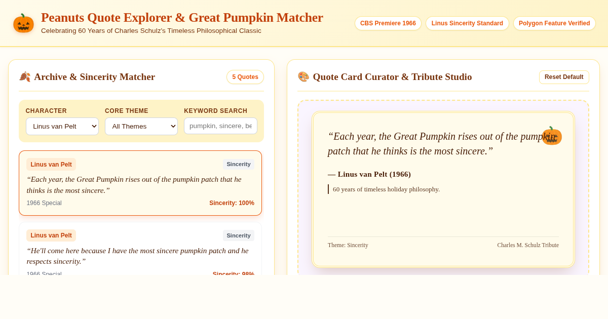 Peanuts Quote Explorer & Great Pumpkin Matcher preview