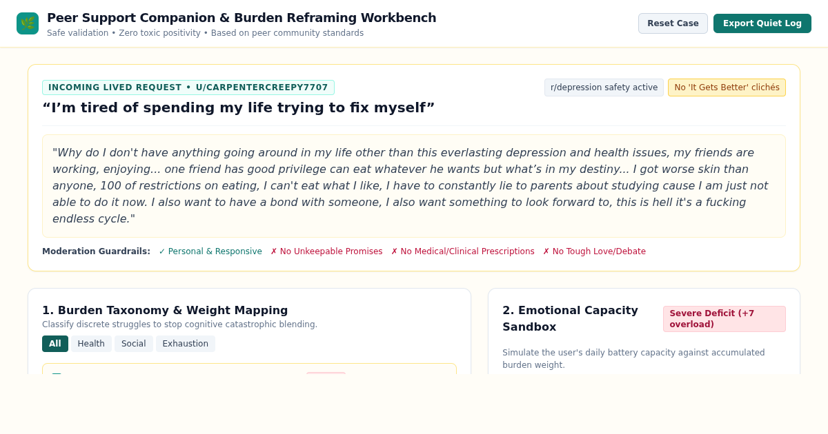Peer Support Companion & Burden Reframing Workbench preview