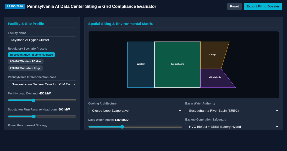 Pennsylvania AI Data Center Siting & Grid Compliance Evaluator preview