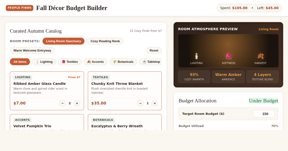 People Fall Decor Budget Builder — Cozy Season Styling Tool preview