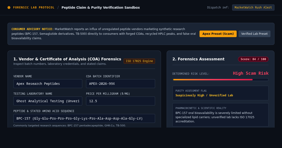 Peptide Claim & Purity Verification Sandbox preview