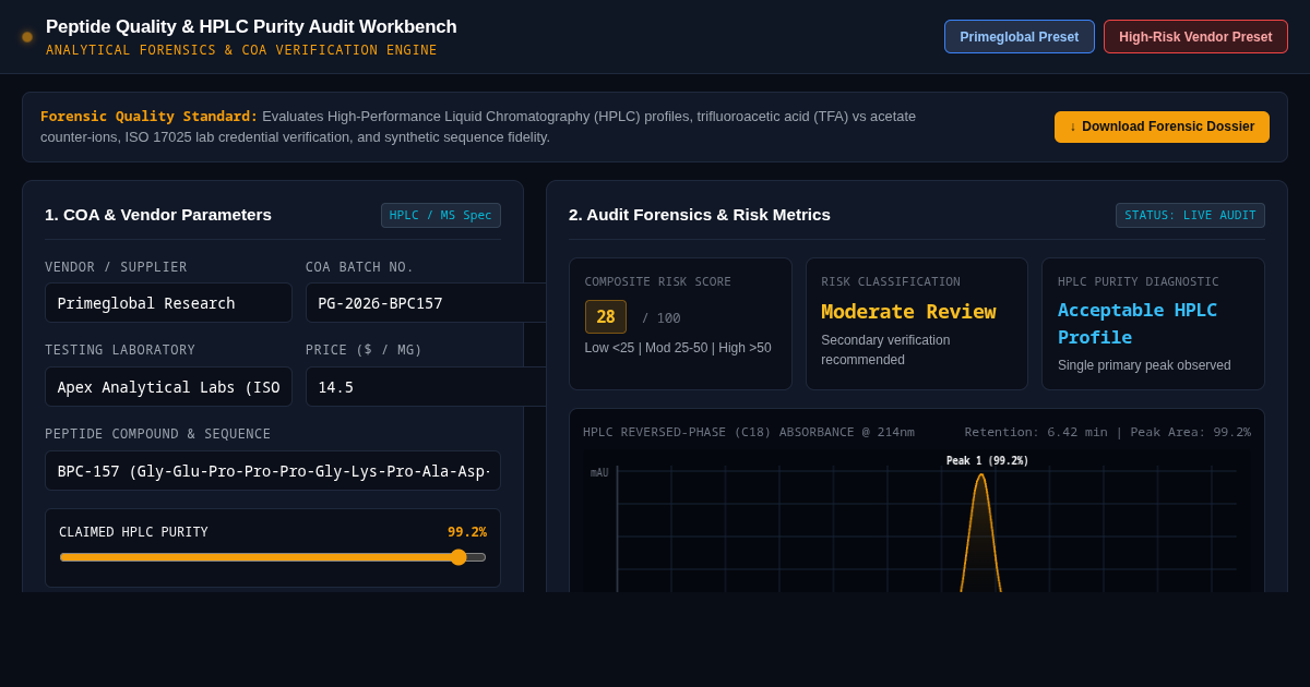 Peptide Quality & HPLC Purity Audit Workbench preview