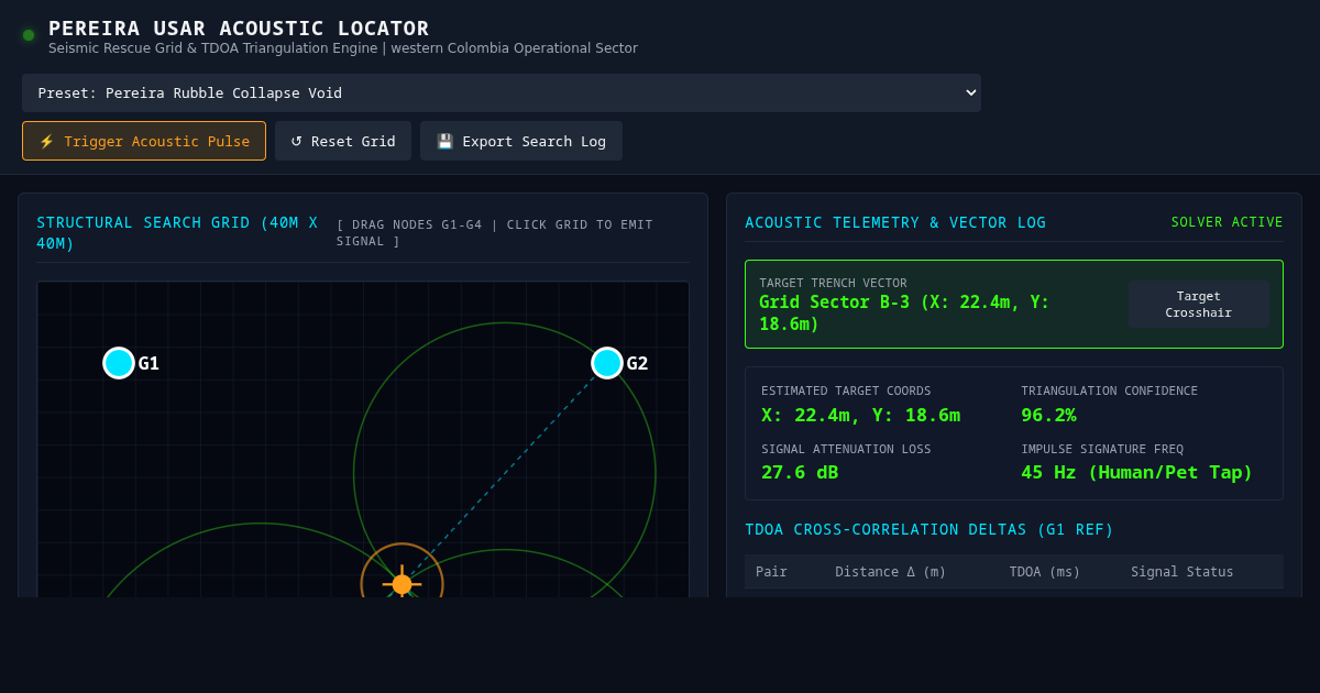 Pereira USAR Acoustic Locator & Seismic Rescue Grid Tool preview