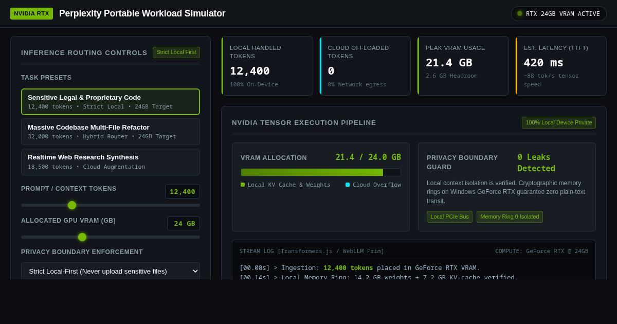 Perplexity Portable Workload Simulator | NVIDIA RTX 24GB VRAM preview