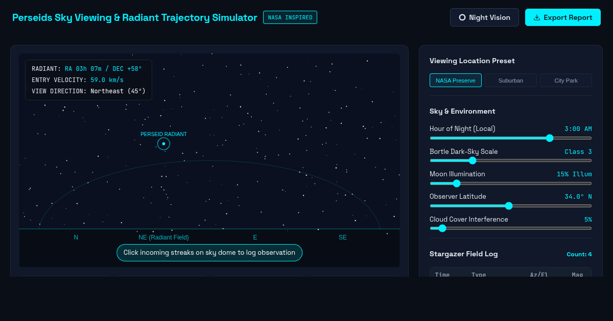 Perseids Sky Viewing & Radiant Trajectory Simulator preview