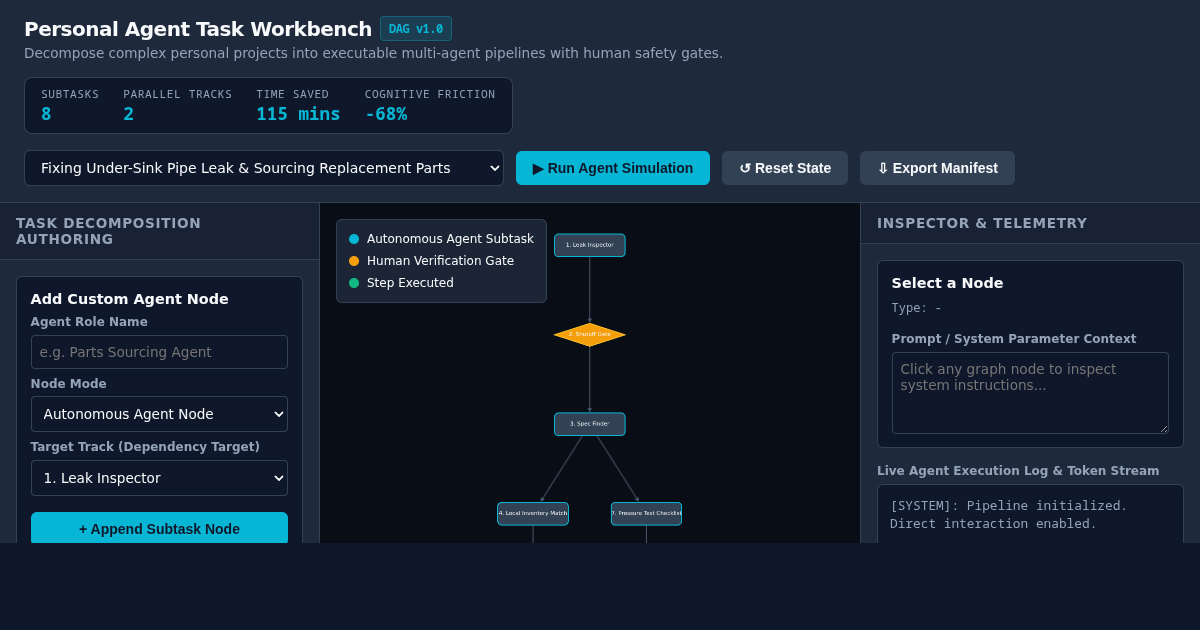Personal Agent Task Decomposition & Workflow Workbench preview