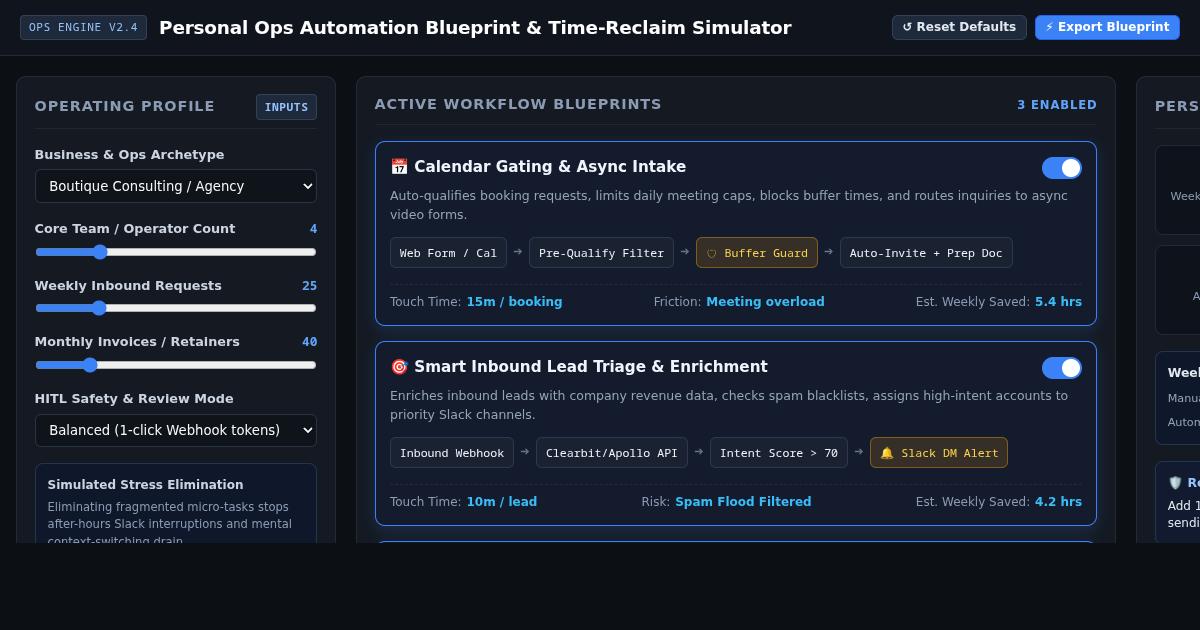 Personal Ops Automation Blueprint & Time-Reclaim Simulator preview