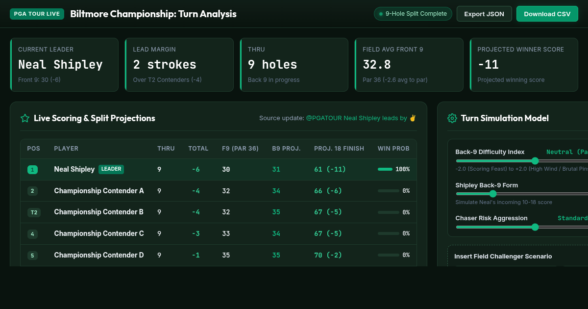 PGA Tour Championship Leaderboard & Turn Analysis | Neal Shipley Lead preview