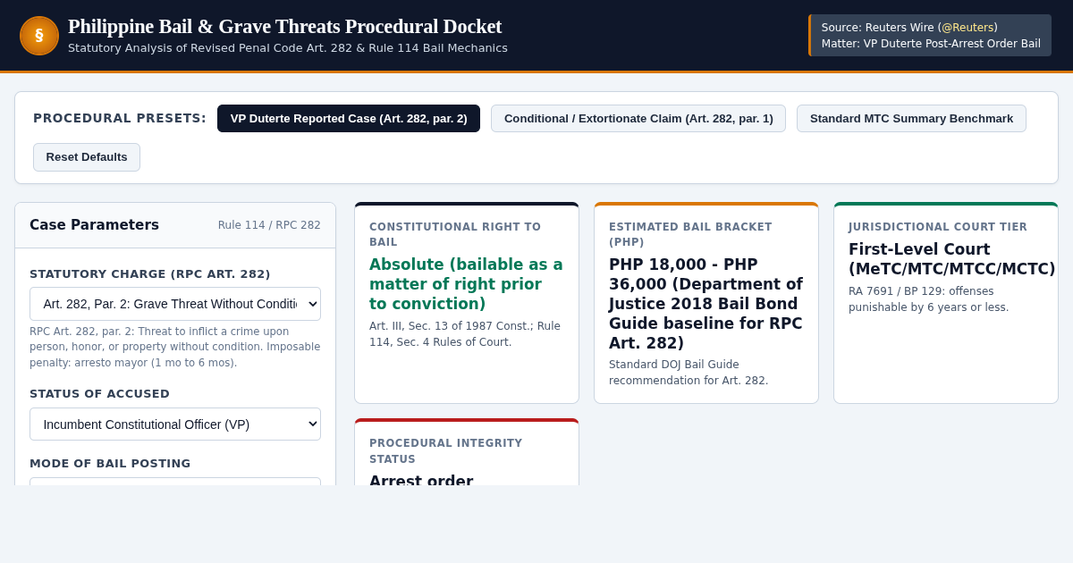 Philippine Bail & Grave Threats Procedural Docket preview