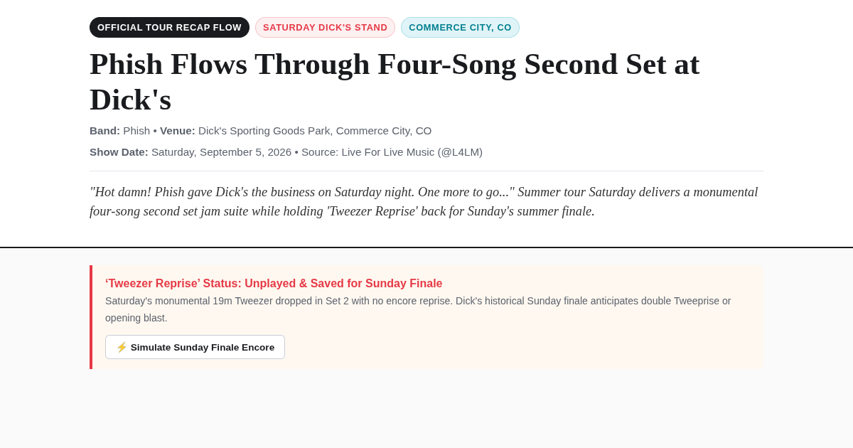 Phish at Dick's Setlist & Jam Flow Explorer (Commerce City, CO) preview