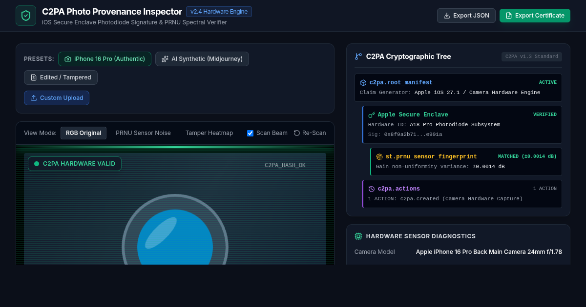 C2PA Hardware Photo Provenance Inspector preview