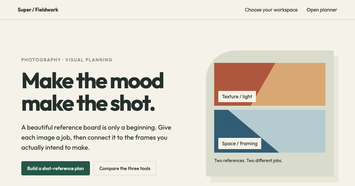 Photoshoot moodboard and shot-list tools preview