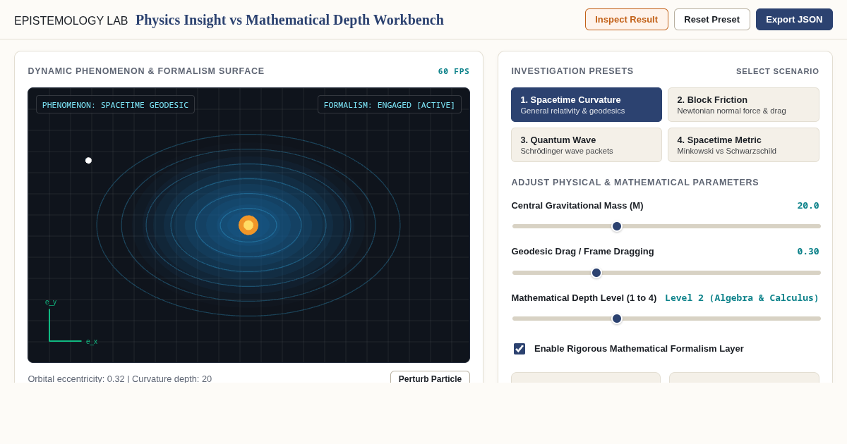 Physics Insight vs Mathematical Depth Workbench preview