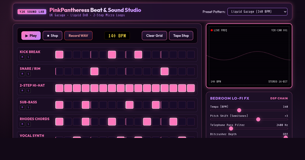 PinkPantheress Y2K Micro-Track Beat & Sound Studio preview