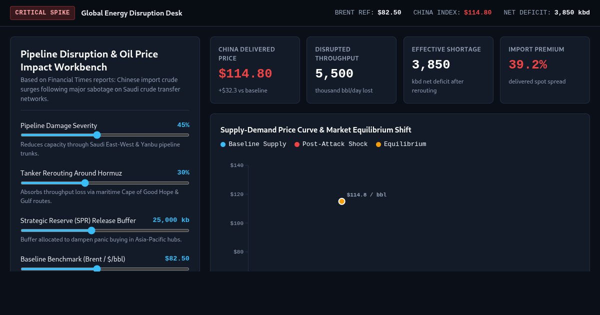 Pipeline Disruption & Oil Price Impact Workbench preview