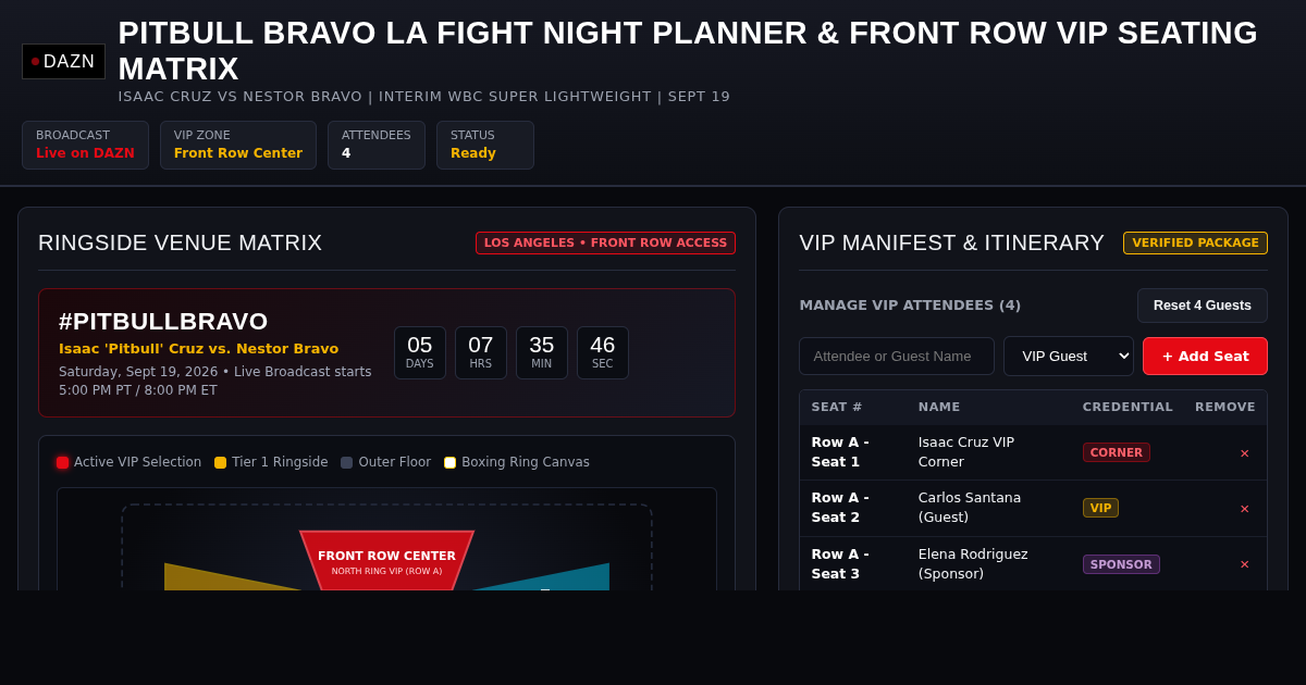 Pitbull Bravo LA Fight Night Planner & VIP Front Row Matrix preview