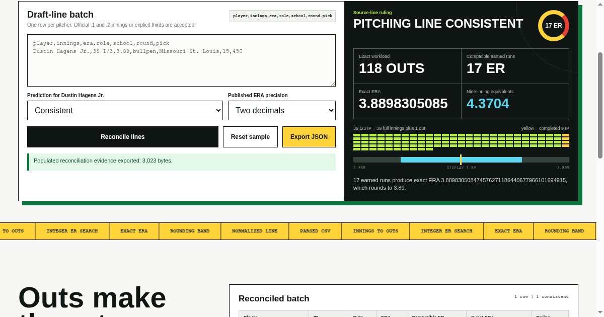 Pitching Line Reconciler preview