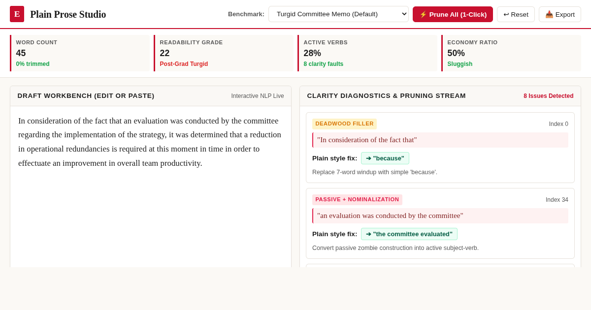Plain Prose Studio — Editorial Clarity & Pruning Workbench preview