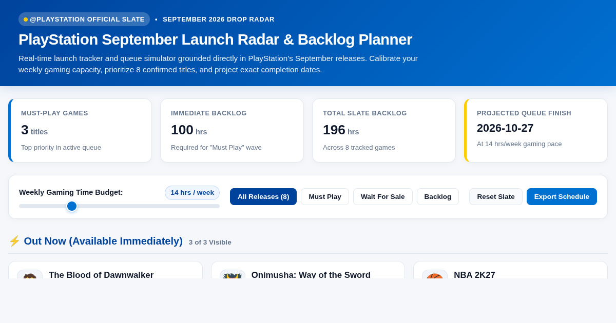 PlayStation September Launch Radar & Backlog Planner preview
