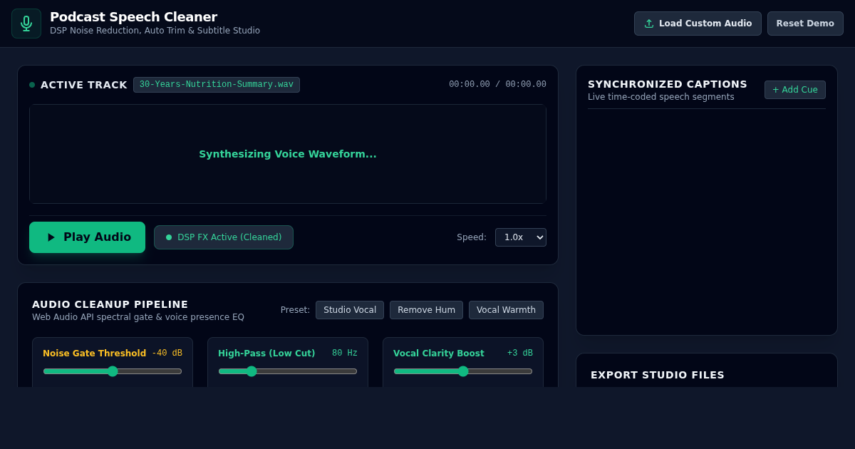 Podcast Speech Cleaner & Subtitle Generator preview