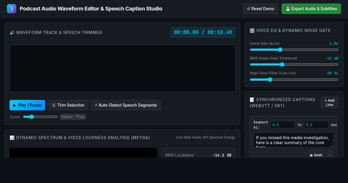 Podcast Audio Waveform Editor & Speech Caption Studio preview