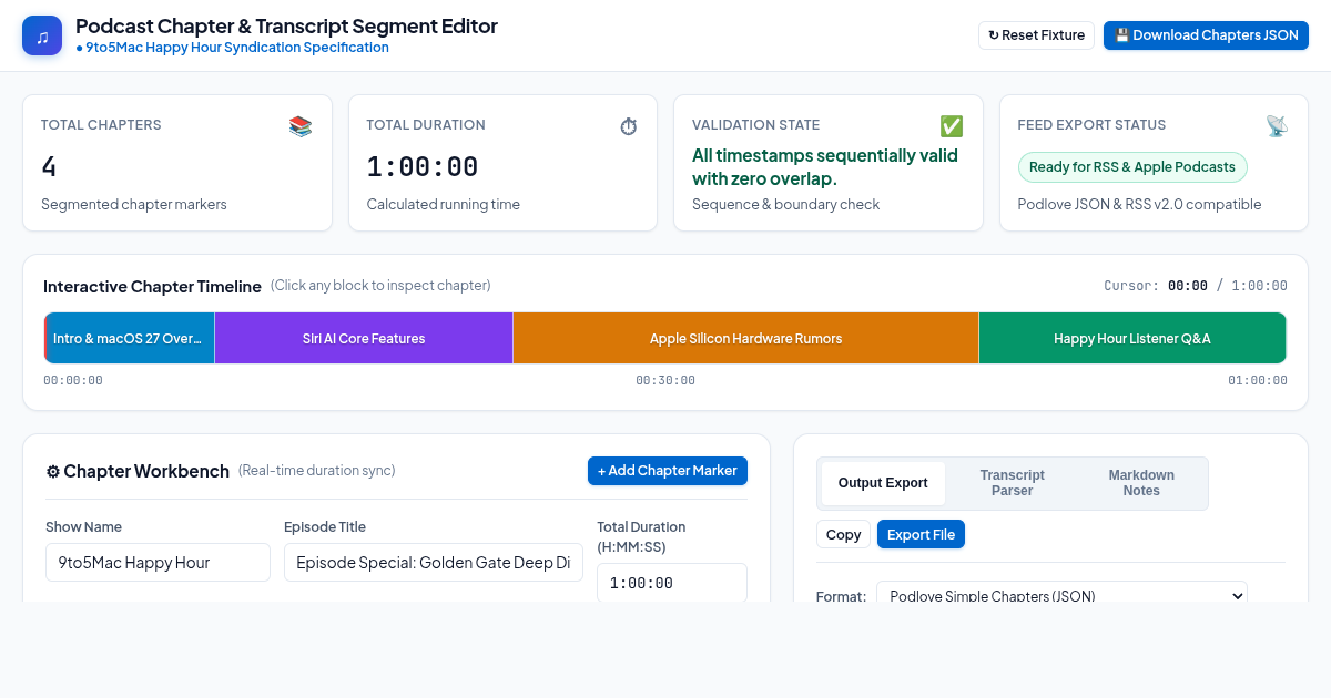 Podcast Chapter & Transcript Segment Editor preview
