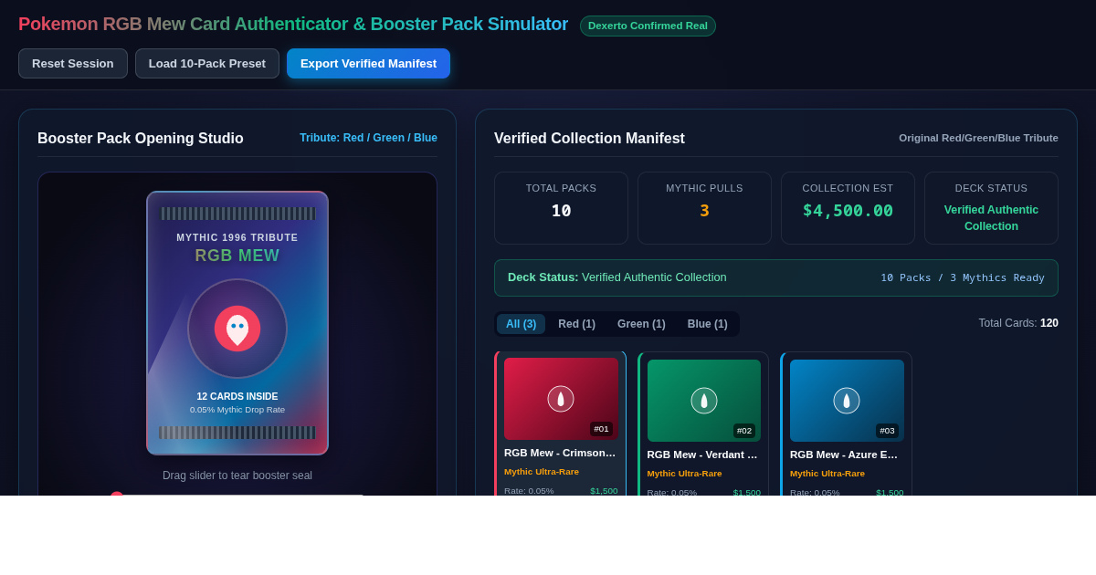 Pokemon RGB Mew Card Authenticator & Booster Pack Simulator preview