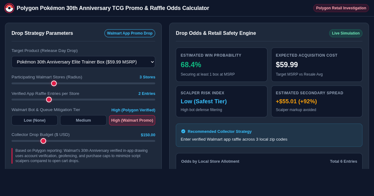 Polygon Pokémon 30th Anniversary TCG Promo & Raffle Odds Calculator preview