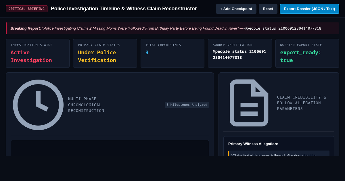 Police Investigation Timeline & Witness Claim Reconstructor preview