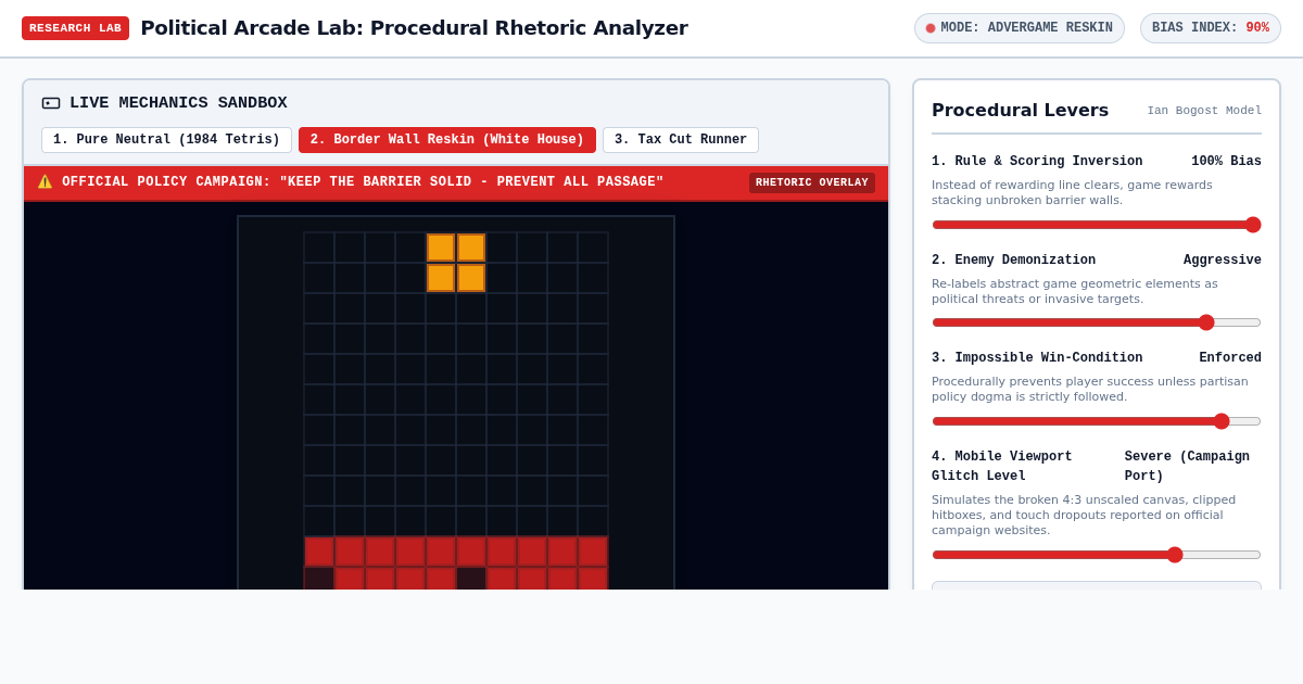 Political Arcade Lab: Procedural Rhetoric & Propaganda Gamification Analyzer preview
