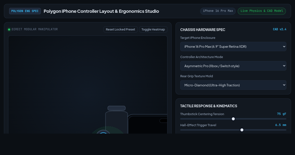 Polygon iPhone Controller Layout & Ergonomics Studio preview