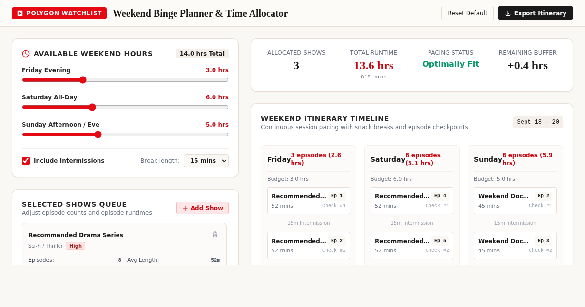 Polygon Weekend Binge Planner & Time Allocator preview