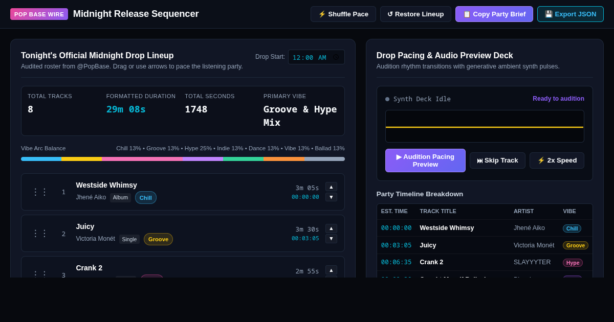 Pop Base Midnight Release Drop Builder & Playlist Sequencer preview