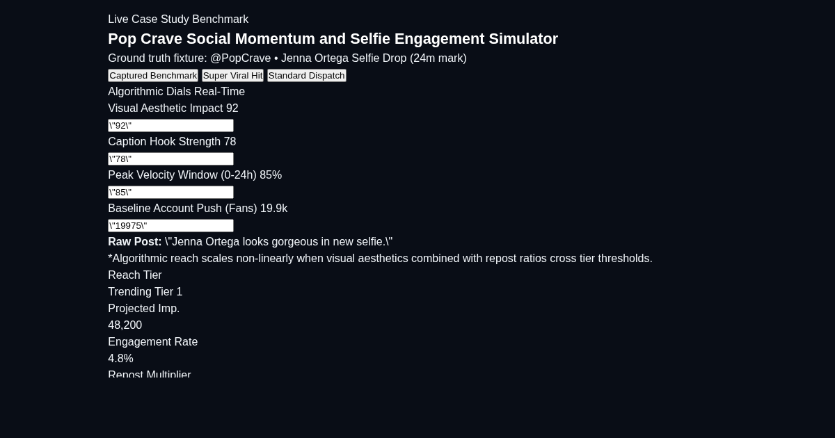 Pop Crave Social Momentum and Selfie Engagement Simulator preview