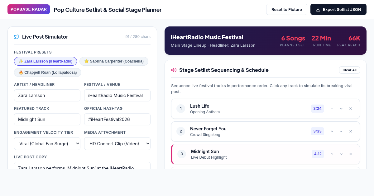 Pop Culture Setlist & Social Stage Planner preview