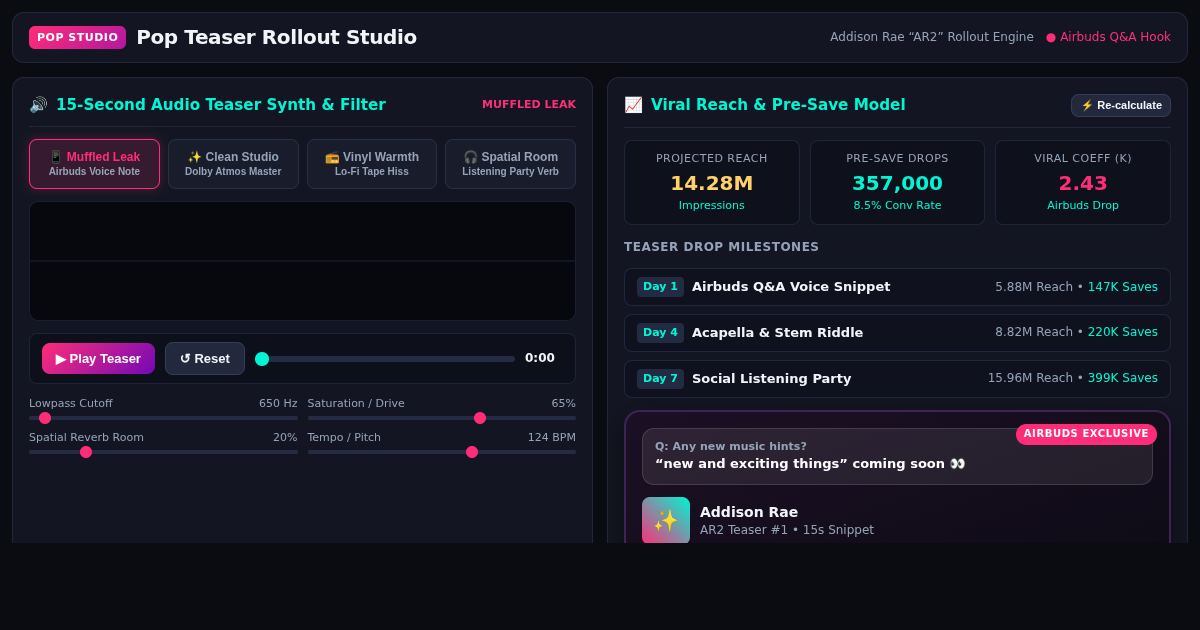 Pop Teaser Rollout Studio | Airbuds Q&A Campaign Engine preview