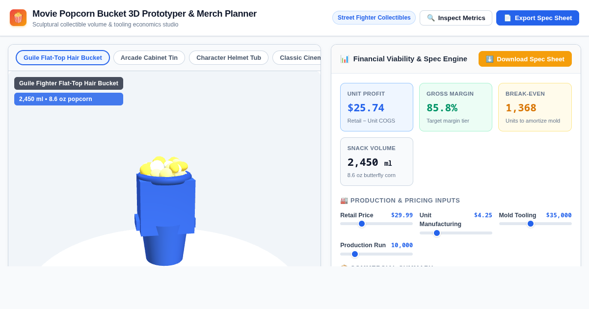 Movie Popcorn Bucket 3D Prototyper & Collectible Merch Planner preview
