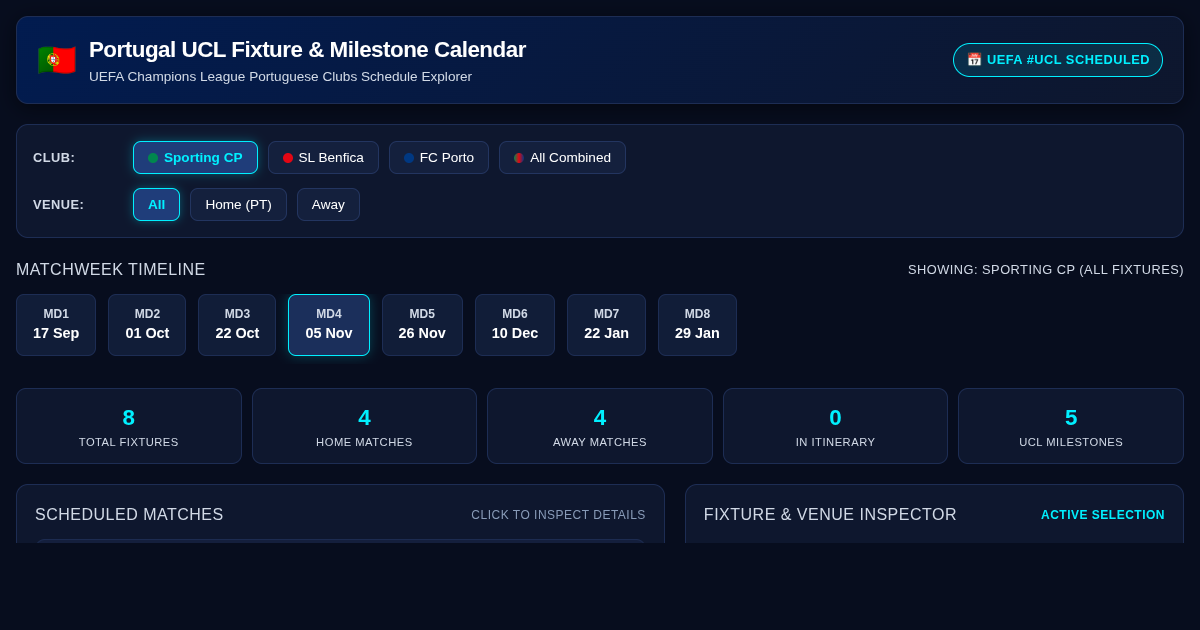 Portugal UCL Fixture & Milestone Calendar preview