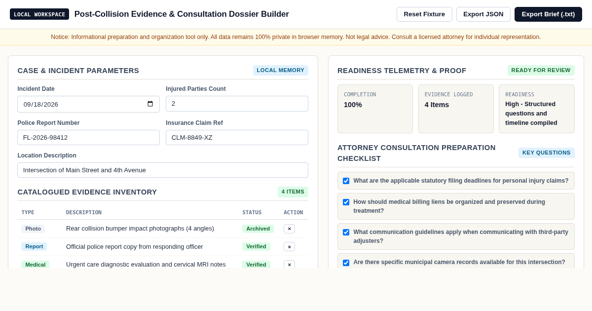Post-Collision Evidence & Consultation Dossier Builder preview