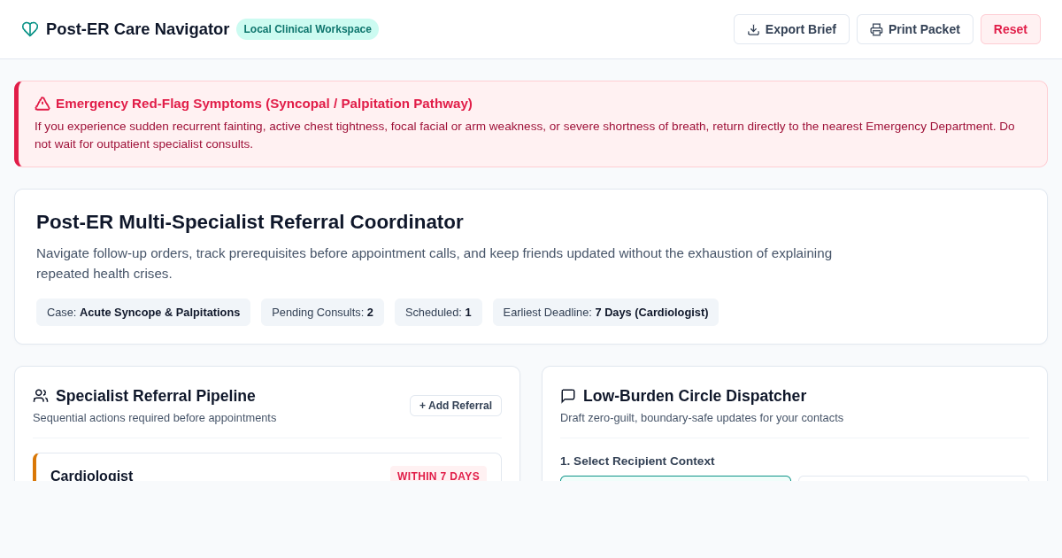 Post-ER Multi-Specialist Care Navigator & Circle Update Planner preview