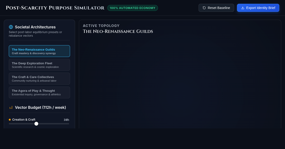 Post-Scarcity Purpose & Meaning Simulator preview